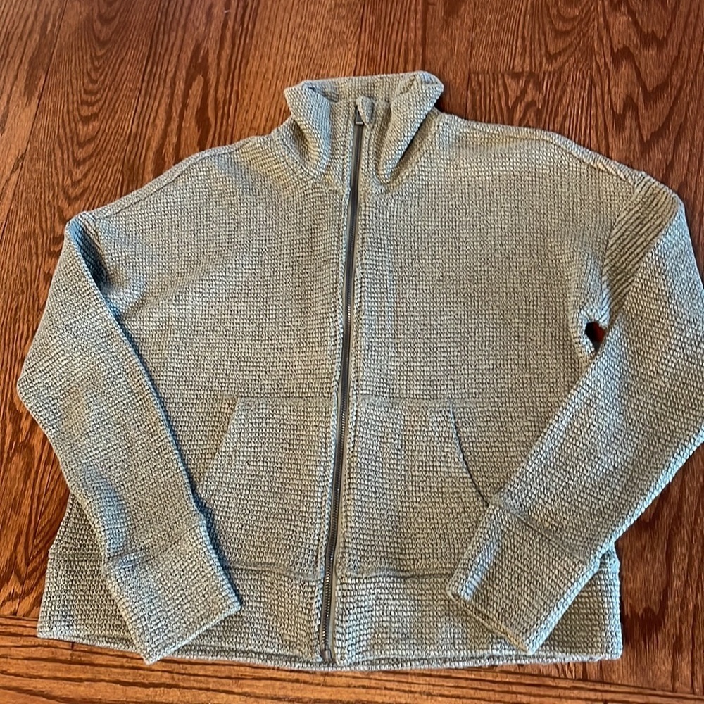 90 degree women’s cotton tweed zip up jacket kangaroo pocket thumb hole olive S
